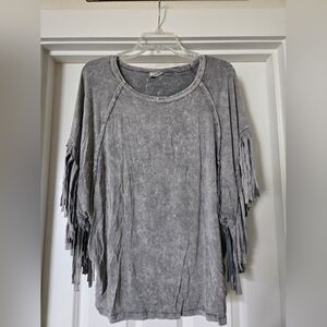 Gray Fringe Short Sleeve Top